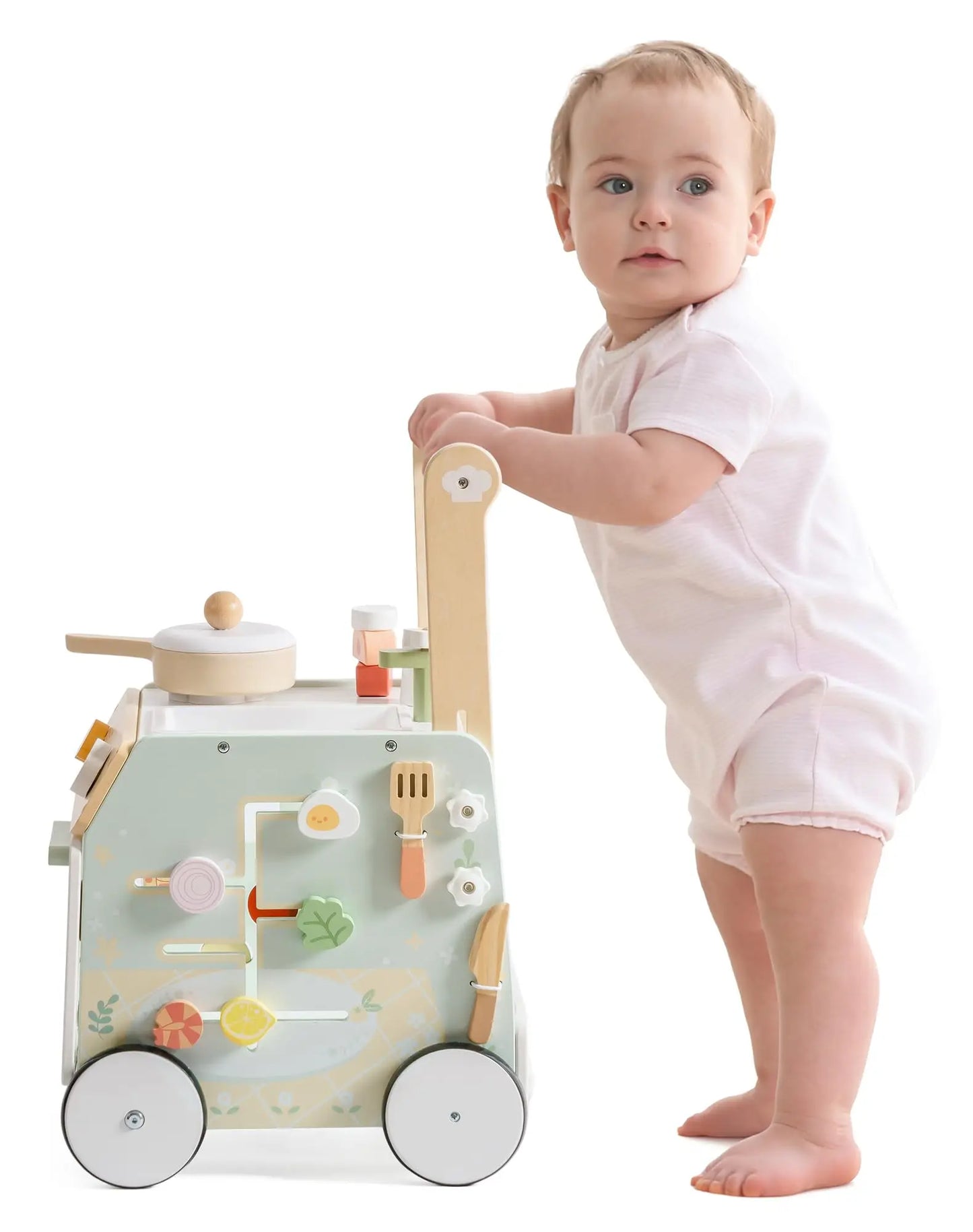 ROBUD Wooden Baby Push Walker Learning Walking Toys Adjustable Height Walker with Decelerator Montessori Toys for Baby age 1+.