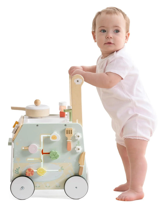 ROBUD Wooden Baby Push Walker Learning Walking Toys Adjustable Height Walker with Decelerator Montessori Toys for Baby age 1+.