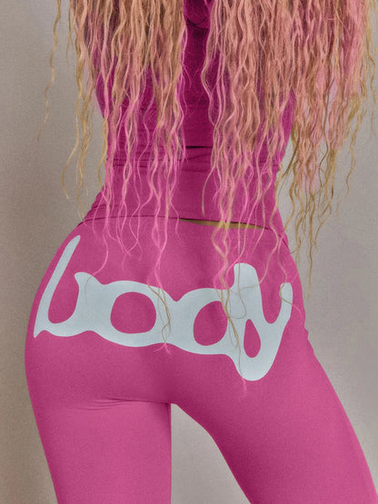 Weird Puss Letter Print 2 Piece Set Women Tracksuit Hooded Jacket+Leggings Matching Stretch Streetwear Casual Sporty Outfits.