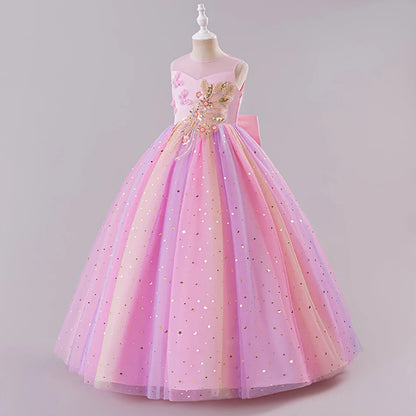 Elegantes, ärmelloses Tüll-Ballkleid für Kinder, Bühnenaufführungen, Hochzeiten, Weihnachten, Mädchenkleider, Mädchen-Prinzessin-Partykleider.