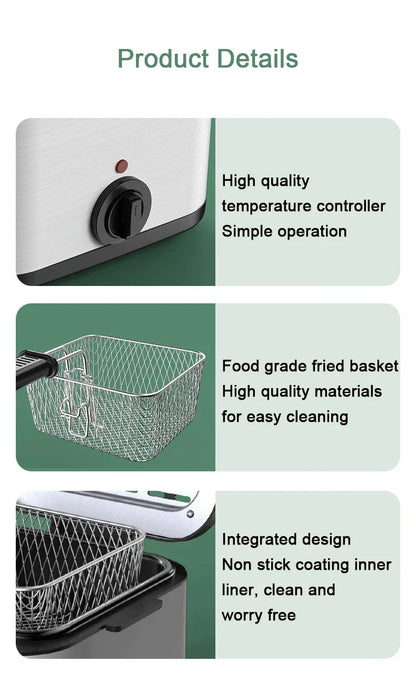 2.5L Electric Deep Fryer Large Capacity Oil Oven Countertop Commercial Fryer for Street Vendors Fried Chicken Fries Pot EU/US.