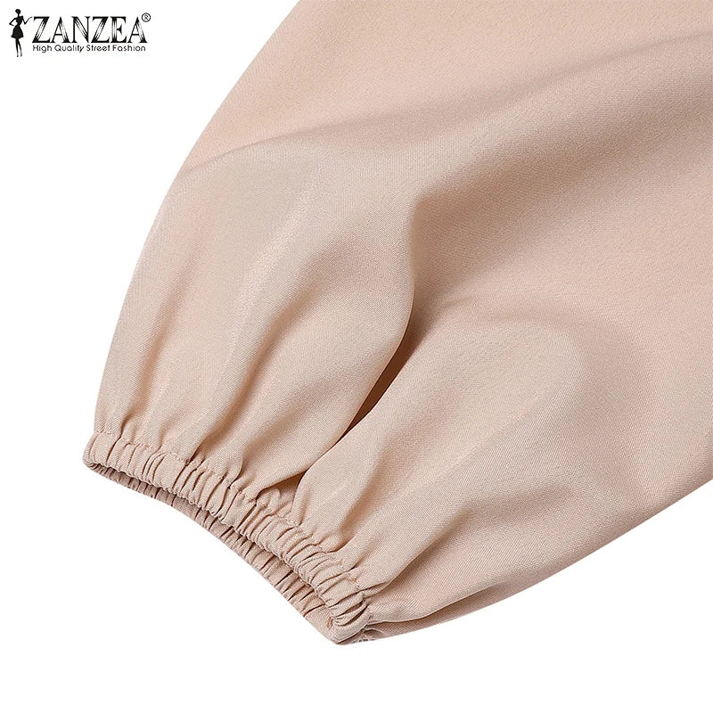 2025 ZANZEA Fashion Women Autumn Long Sleeve Maxi Sundress Muslim Abaya Dresses Duabi Robe Femme IsIamic Clothing Hijab Vestidos.