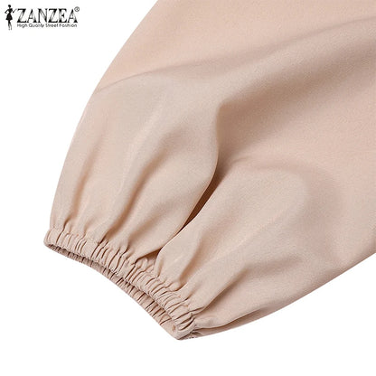 2025 ZANZEA Fashion Women Autumn Long Sleeve Maxi Sundress Muslim Abaya Dresses Duabi Robe Femme IsIamic Clothing Hijab Vestidos.