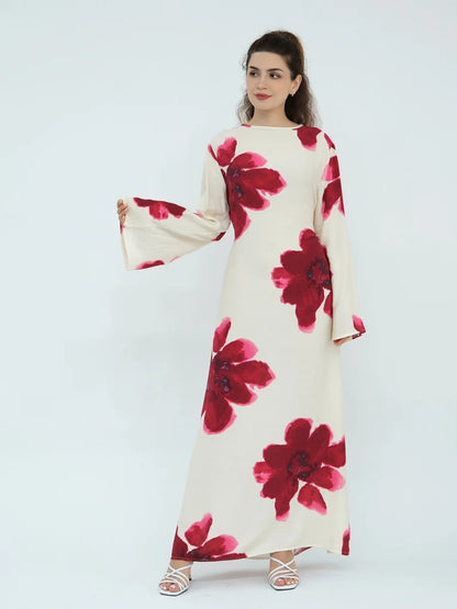 Muslim Women Dubai Abaya luxury Flower Print Long Dress Kaftan Ramadan Robe Femme african Maxi dresses Islam Clothing Kebaya.