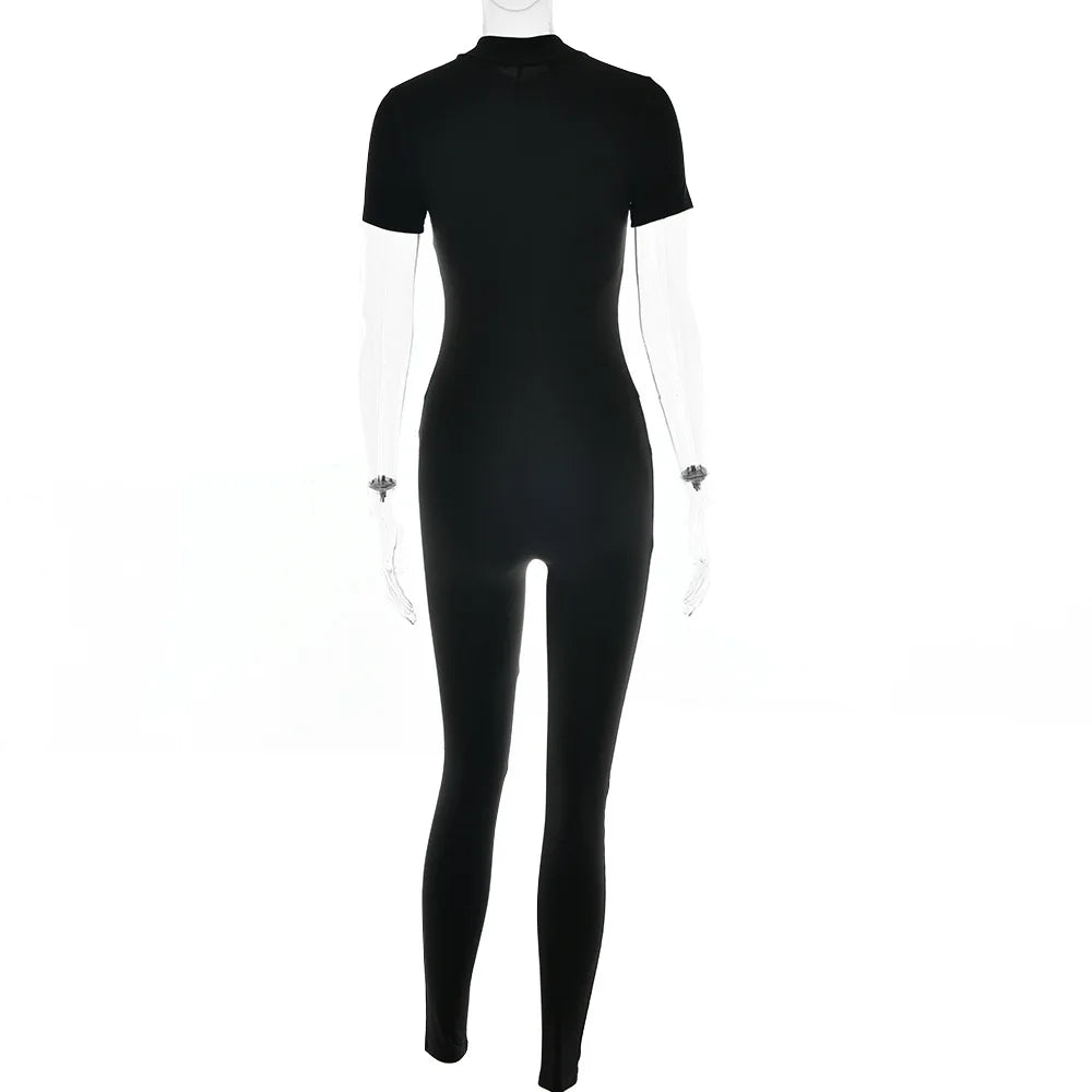 Elegant Women Zip-up O-neck Long Sleeve Jumpsuit Streetwear 2025 Summer Autumn Female Overalls One Piece Fitness Sports Bodysuit