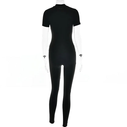 Elegant Women Zip-up O-neck Long Sleeve Jumpsuit Streetwear 2025 Summer Autumn Female Overalls One Piece Fitness Sports Bodysuit