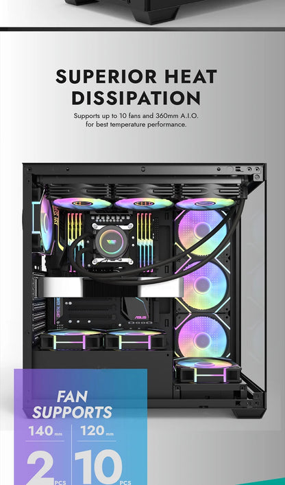 Aigo AS900 PC Case 270° Panoramic Design ATX M-ATX ITX Sea View Room Side Transparent Desktop Chassis Diy Gaming Computer Case.