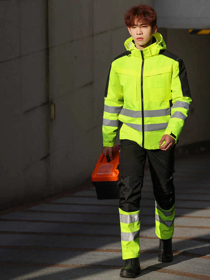 High Visibility Workwear Winter Clothes Hi Vis Suit Reflective Jacket Waterproof Winter and Pockets Reflective Work Pants Set.