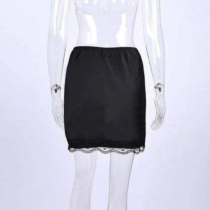 New Lace Patchwork Fashion Mini Skirt Split High Waist Sexy Black Skirt Summer Office Lady Skirt High Street Short Skirt Women