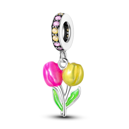 Flowers Series 925 Sterling Silver Sunflowers Tulip Carnation Charms Fit Original Bracelet  For Women Jewelry Making