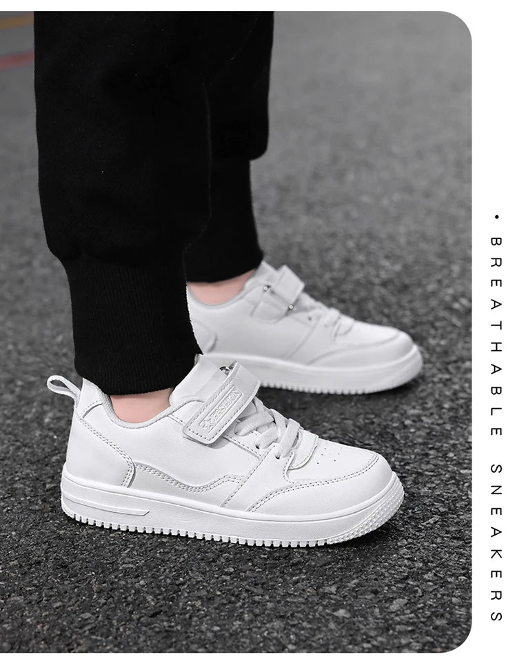 White Kids Sneakers Boys Sports Running Shoes Breathable Mesh Lightweight Comfortable Outdoor Tennis Casual Walking Shoes.