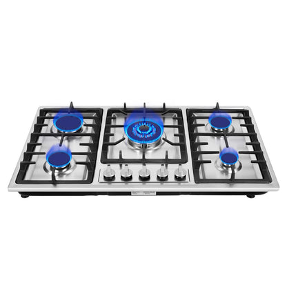Stainless Steel Gas Cooktop with 5 Burners Electronic Pulse Ignition Built-in 3kw 2.75kw 1.75kw 1.75kw 1kw Gas Cooktop.