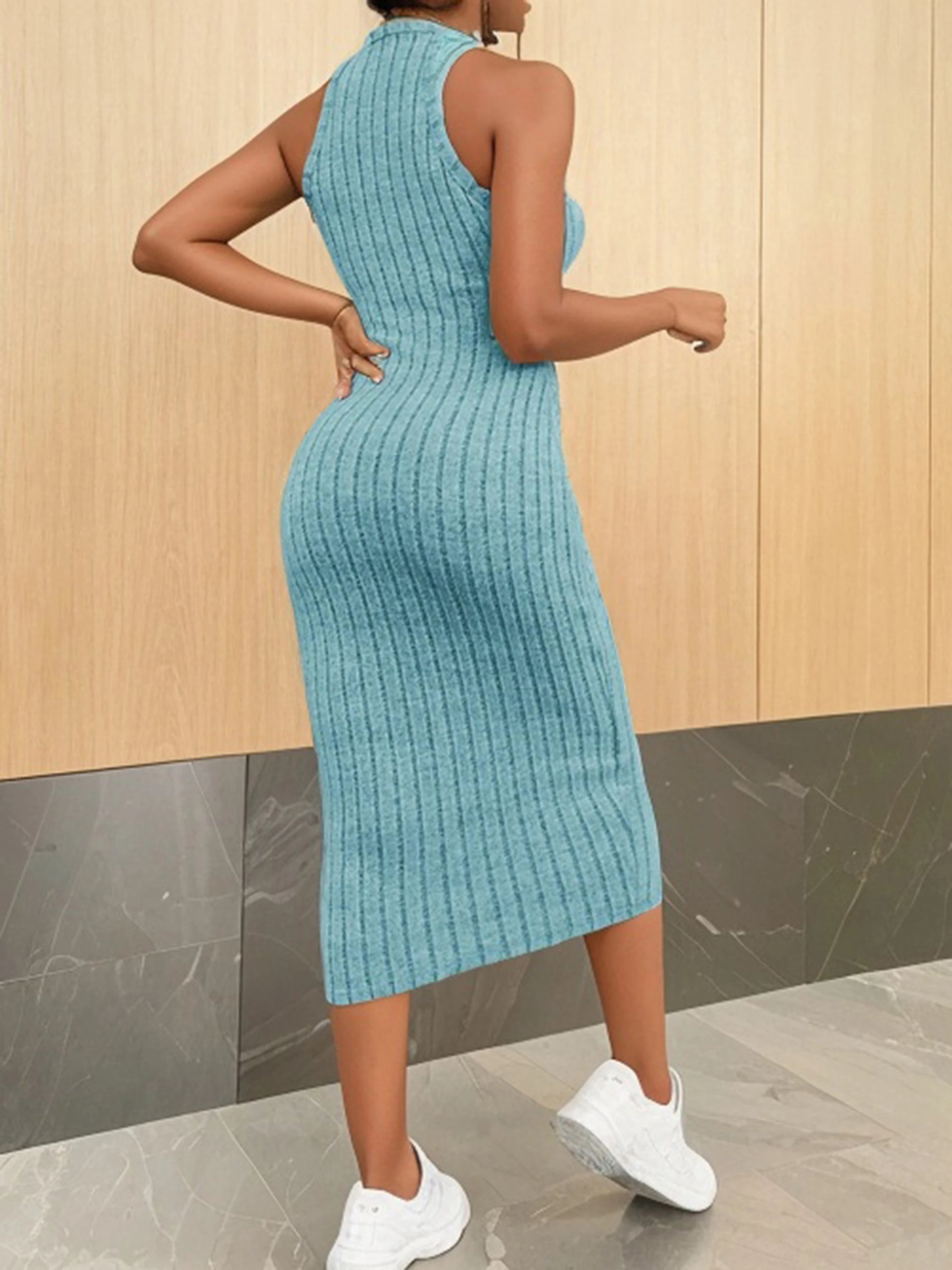 Solide Neckholder Bodycon Midi Kleid High-end-temperament weste neckholder kleid frauen sommer neue high-taille schlank temperament schlank.