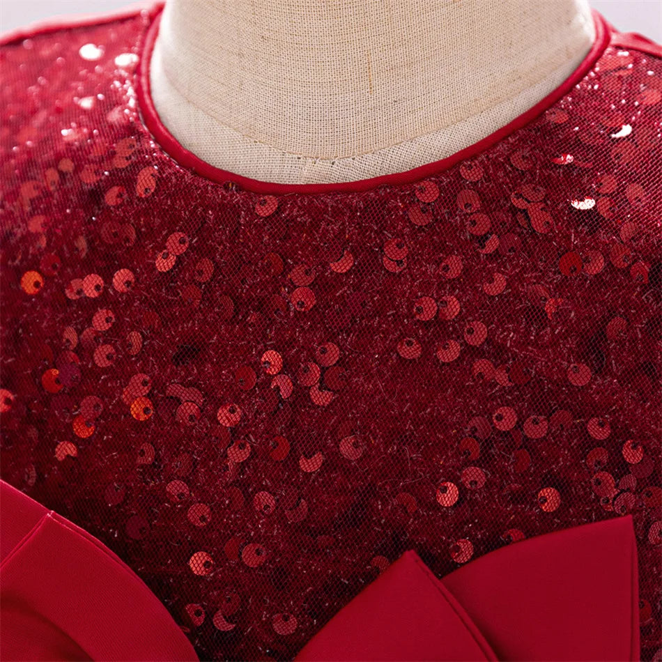 Kleinkind Rot Pailletten Mesh Kleid Mädchen Baby Einfarbig Neue Jahr Party Formale Kostüm Leistung Prinzessin Kleid Geburtstag Kleidung