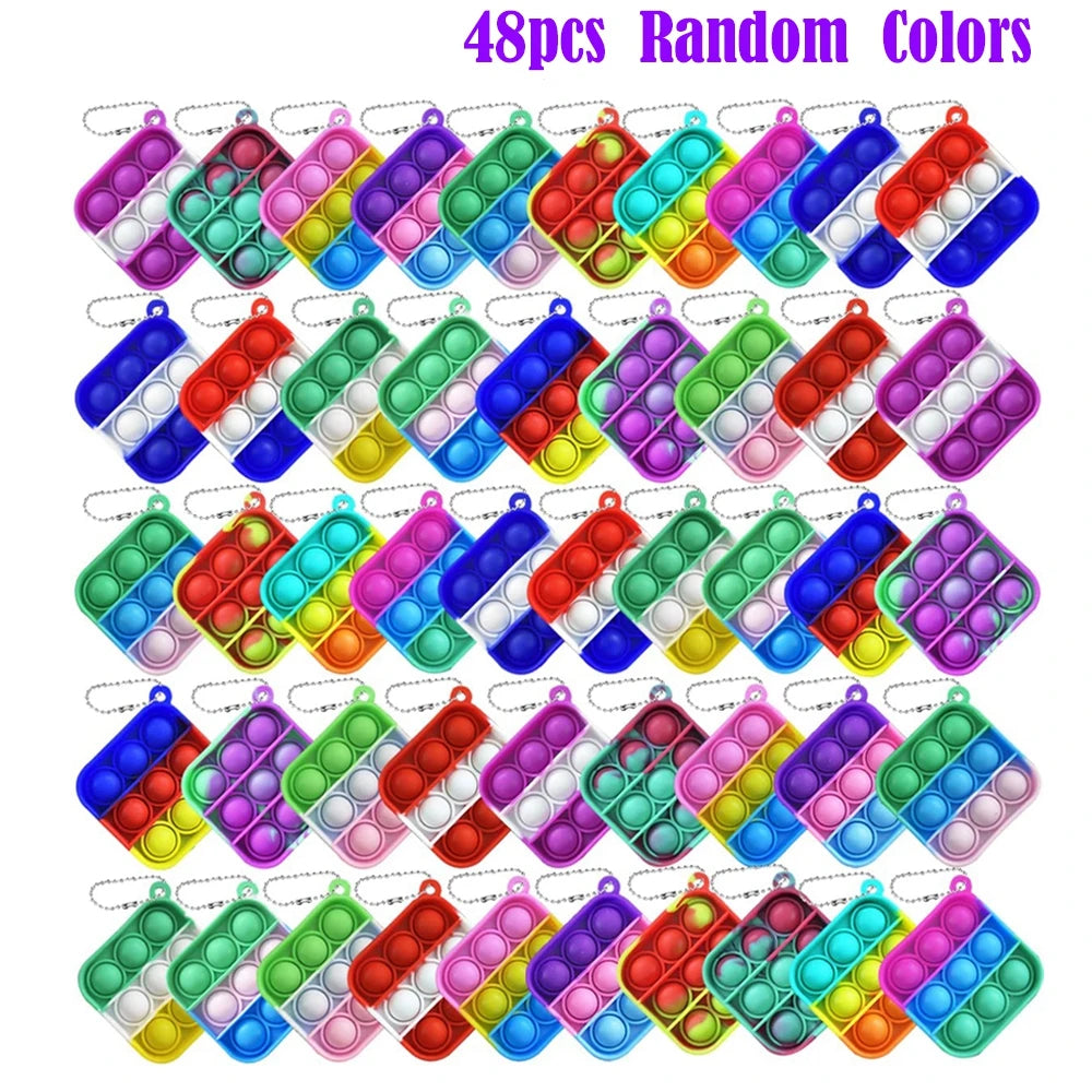 12/24/48Pcs Mini Pop Push Fidget Toys Set Keychain Fidget Toy Anti-Anxiety Stress Relief Hand Toy Pack for Kids Adults Gifts.