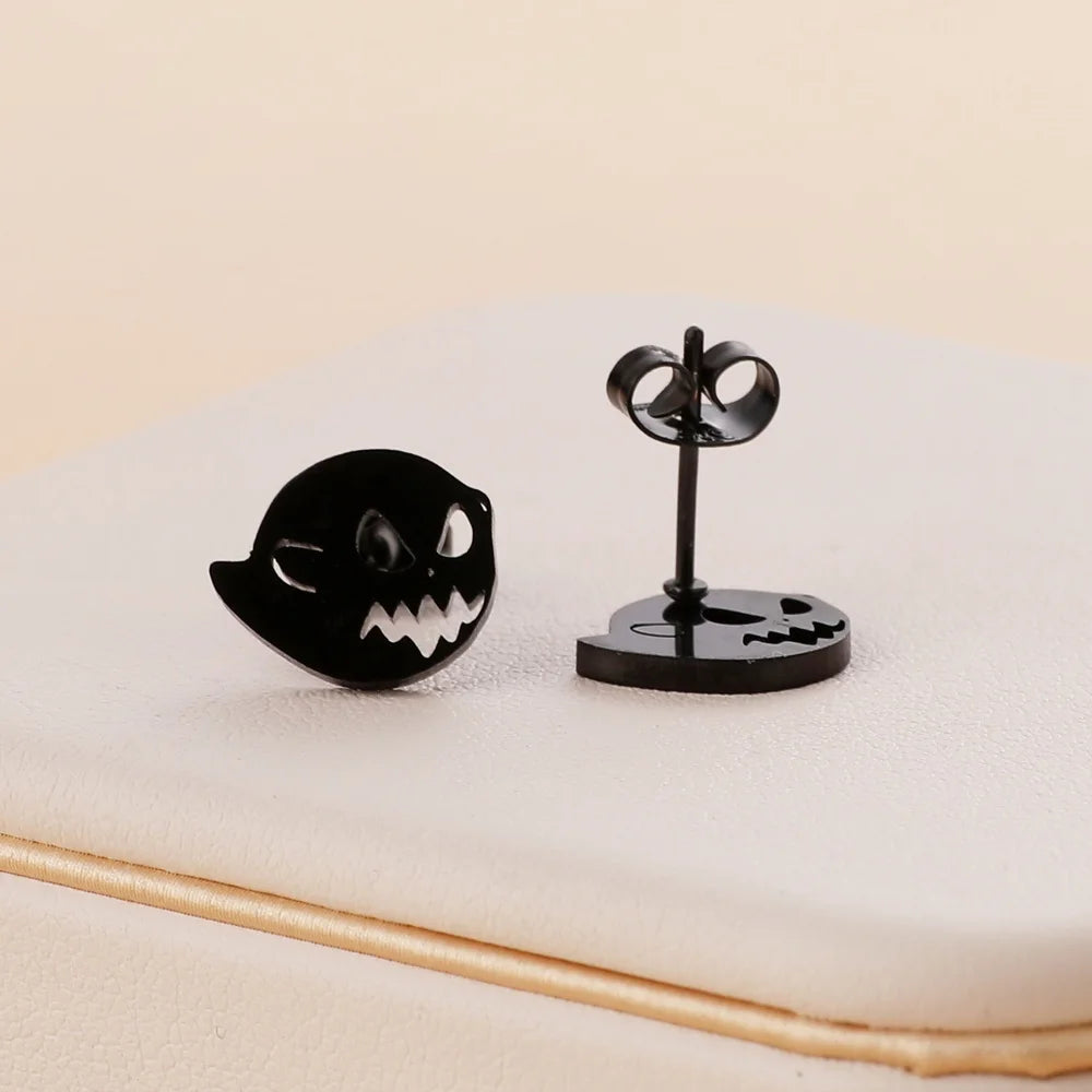 Stainless Steel Halloween Ghost Cat Stud Earrings For Women Girls Gold Color Waterproof Fashion Ear Party Jewelry Gift Wholesale.