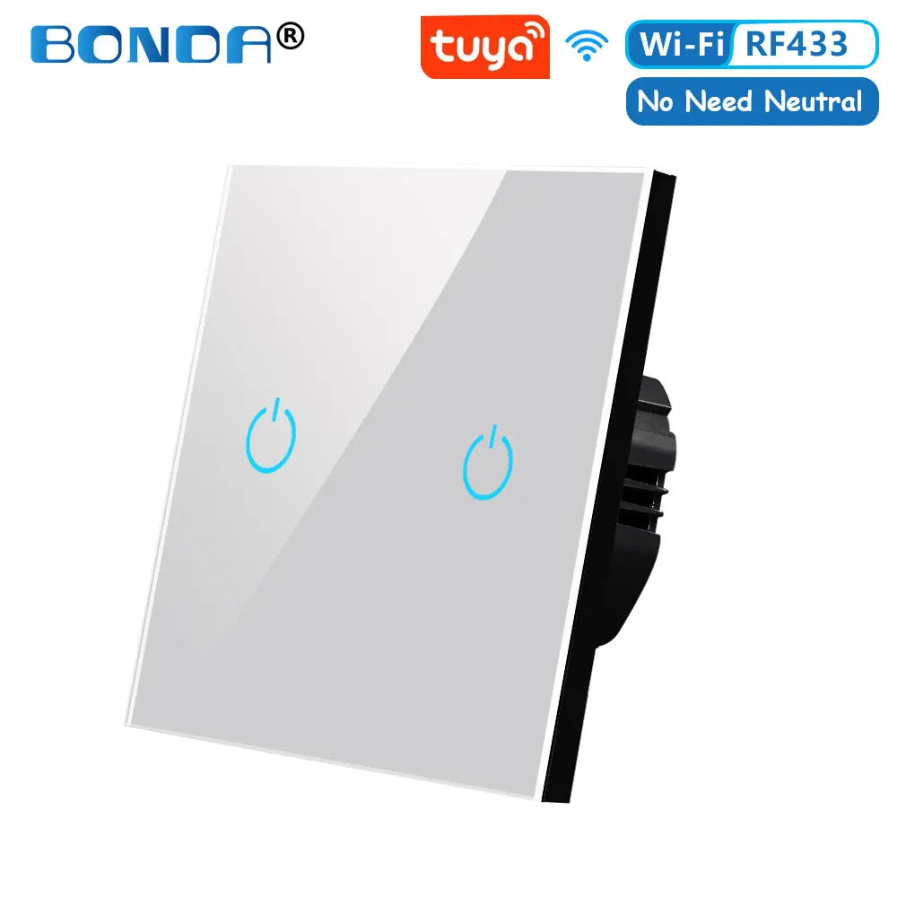 BONDA Smart Switch Alexa RF433 Keine neutrale Tuya-Steuerung funktioniert mit Google 1/2/3 Gang Smart Life Home Light WiFi Touch Switches 86