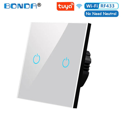 BONDA Smart Switch Alexa RF433 Keine neutrale Tuya-Steuerung funktioniert mit Google 1/2/3 Gang Smart Life Home Light WiFi Touch Switches 86