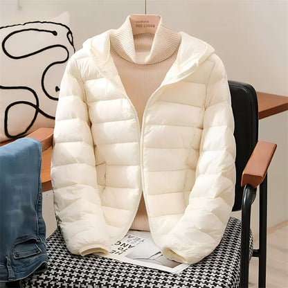 2024 neue Ankünfte Frauen Mit Kapuze Ultra Leichte Packbare Puffer Jacken Herbst Winter Weiße Ente Unten Weiblichen Koreanischen Dünnen Mantel.