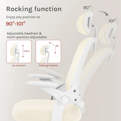 WOLTU Ergonomischer Netz-Bürostuhl, anhebbarer Gaming-Stuhl mit Kopfstütze, verstellbare Lordosenstütze, drehbarer Computerstuhl mit hoher Rückenlehne