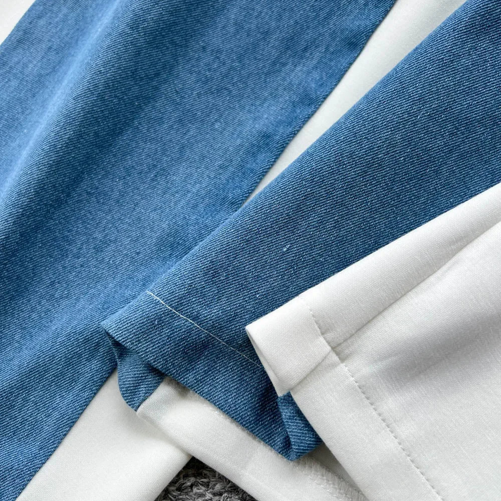 Denim Two Piece Sets Women Jeans Suit Lace Y2k Top Wide Leg Pants Zipper Lace Up Patchwork Trousers Outfits Ensemble Summer 2025.