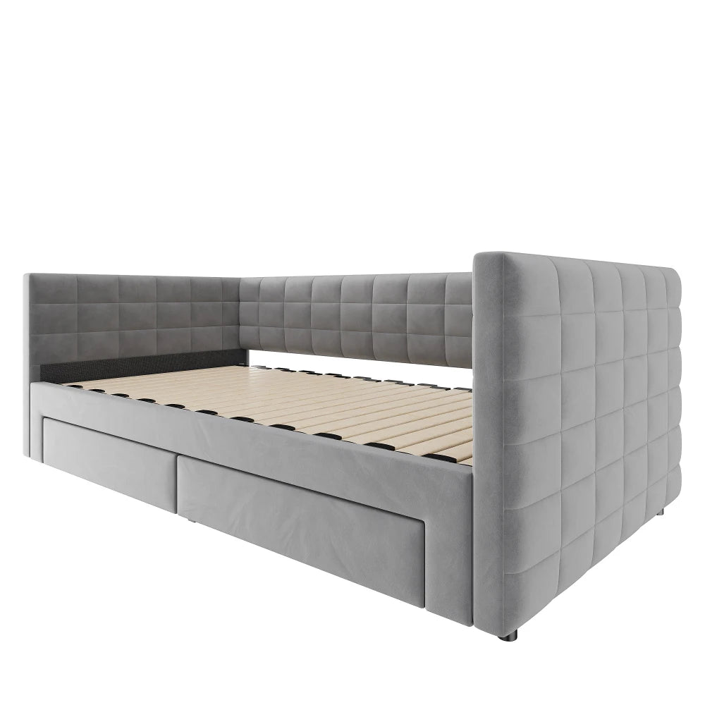 3-in-1 ausziehbares Schlafsofa 90 x 190 cm, Multifunktionsbett mit Schubladen, Einzel-/Doppelbett, Baumwolle und Leinen (Matratze nicht im Lieferumfang enthalten)