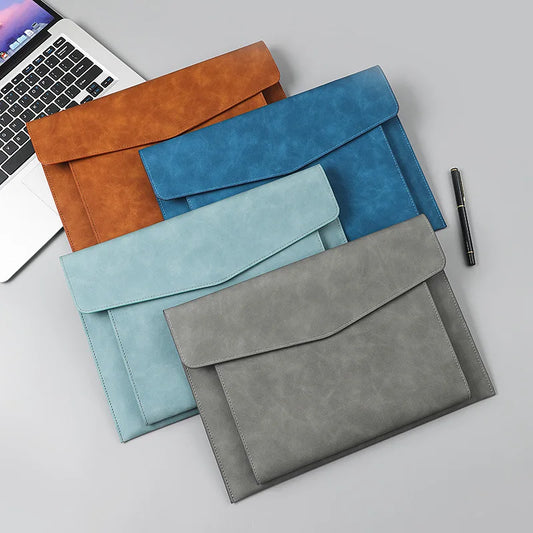 A4 Leather Document Bag, Large Capacity Business Briefcase, Waterproof Office Folder, Can Hold Laptop and Stationery.