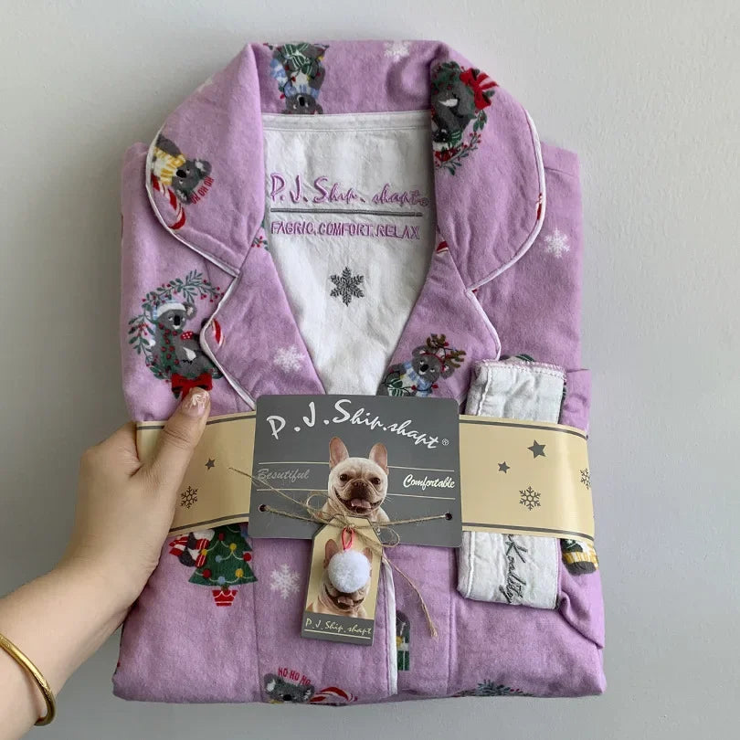 2025 New Pajamas Suit Cotton 2 Piece Set Women Print Cartoon Nightwear Long Sleeve Trousers Set Autumn Loungewear Home Clothes