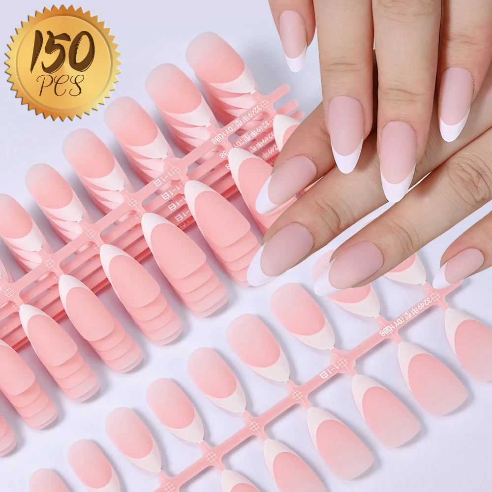 150Pcs M/S/XS Ice Nude Short Oval False Nail French Glossy Matte Simple Press on nails Nude Almond Full Cover Acrylic Fake Nails.