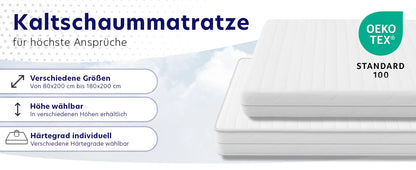 Ortho Kalschaummatratze, 7-Zonen-Matratze, Härte: H2 & H3, ÖkoTex gerollte Matratze (140 x 200 cm)