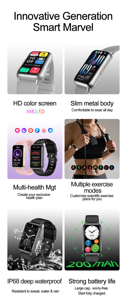 2025 New Grade Nursing Smart Watch AMOLED Blood Oxygen ECG + PPG Blood Pressure Body Temperature Bluetooth Health Smartwatch.