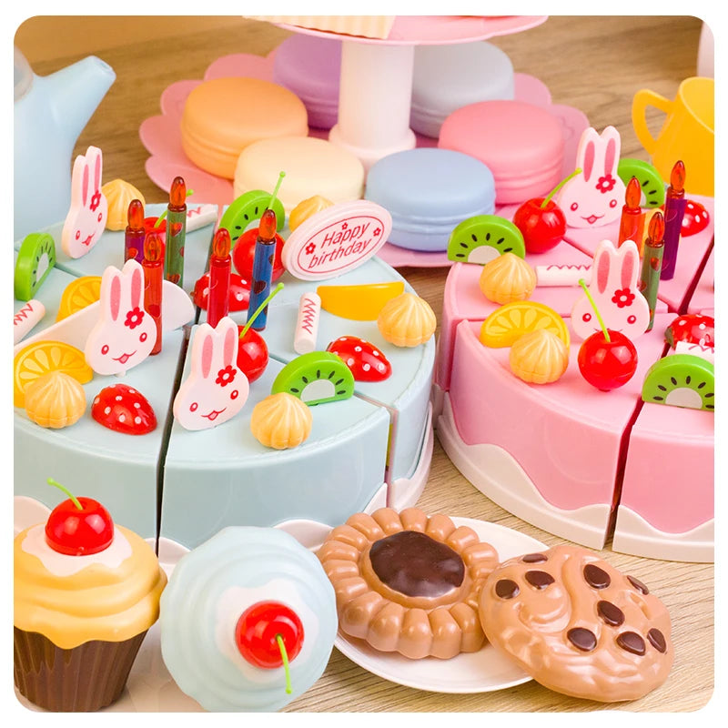 Girl Toy Cake DIY Minature Food Simulation Pretend Play Kitchen Set Tea Kid Cut Game Education Children Toys For 3 Year Birthday.