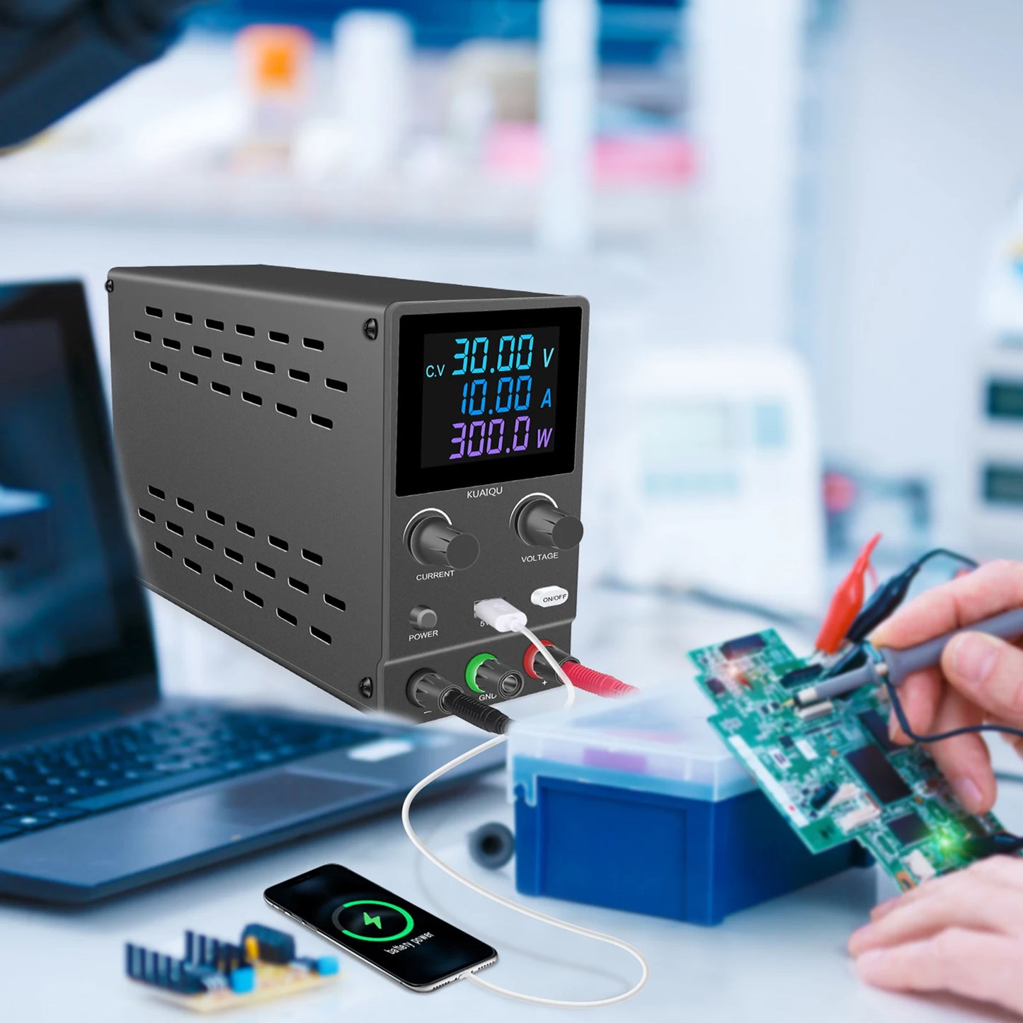 KUAIQU DC Lab Power Supply 30V 10A 60V 120V Adjustable Switching Power Supply Encoder Knob Display Regulator For Phone Repairing.