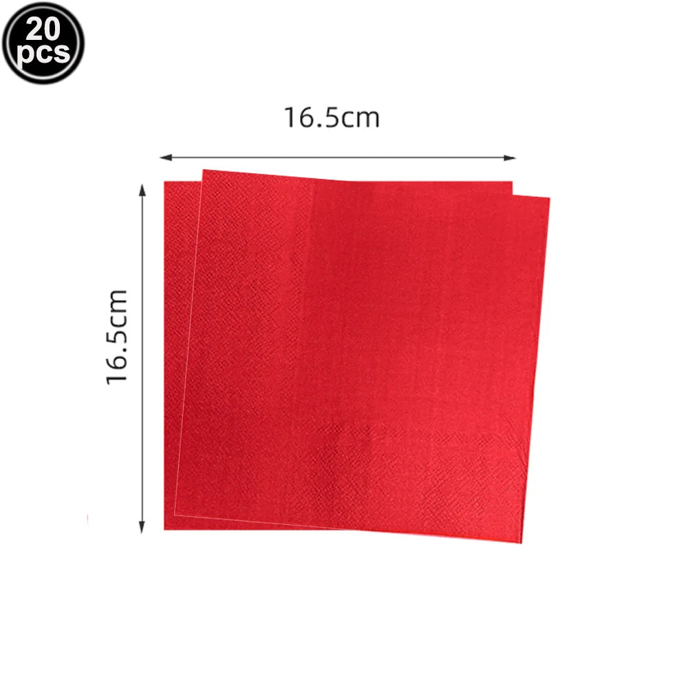 Solides rotes Thema, Einweggeschirr, rote Pappteller, Lebensmitteltablett, Tassen, Servietten, Löffel, Tischdecken, Hochzeit, Geburtstag, Party-Dekoration.
