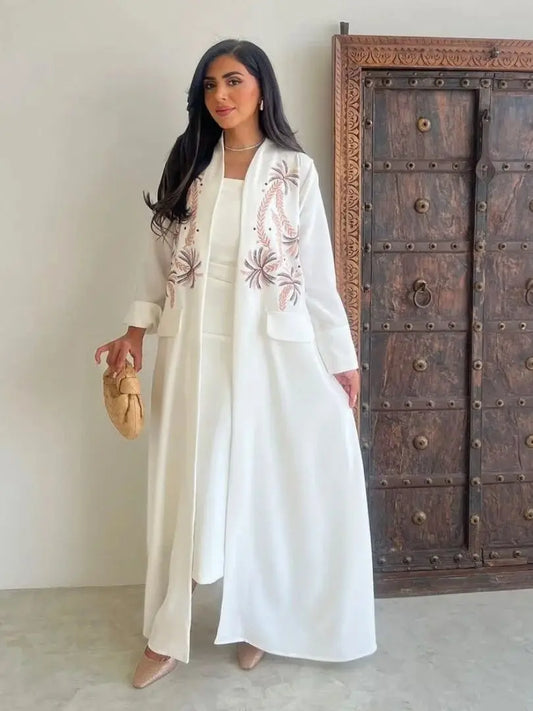 Ramadan Eid Kebaya White Muslim Modest Kimono Women Clothing Abaya Damen Dubai Luxury Islam Kaftan Robe Longue Femme Musulman.