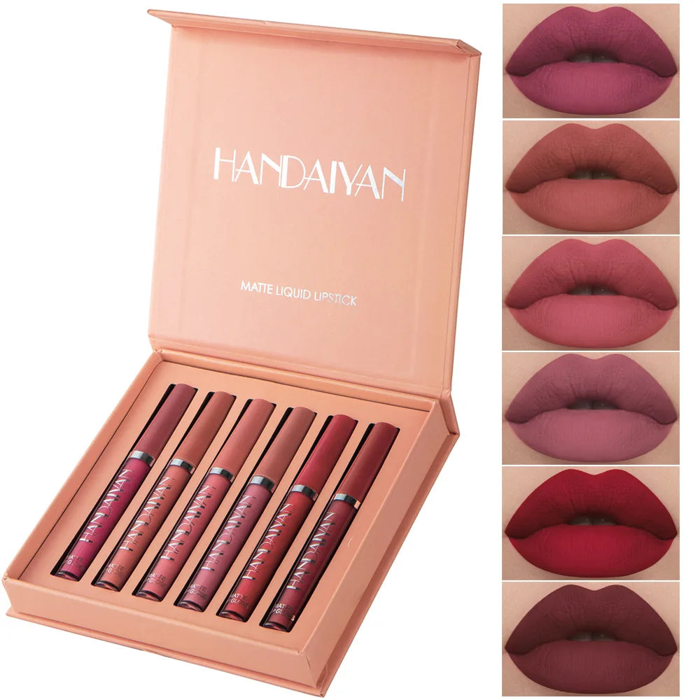 HANDAIYAN 6 PCS Lipstick Set Make-up for women Non stick Cup Waterproof Long lasting Cosmetics Korean makeup Matte lipstick.