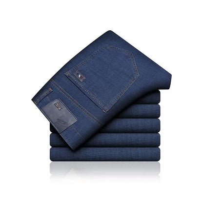 Classic Straight Men's Jeans Fitted Comfortable Elastic Business Casual Denim Pants Korean Fashion  Autumn Casual Trousers.