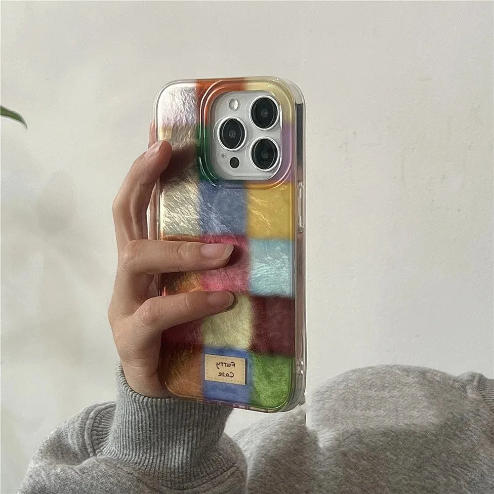 Cute Dopamine Color Block Match Plaid Clear Case For iPhone 17 16 15 14 13 12 11 Pro Max XS XR X 7 8 Plus Checkered Soft Cover.