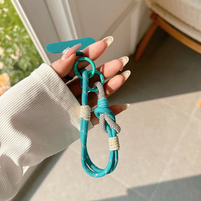 Rhinestone Short Strap Cell Phone Detachable Rope Keychain Braided Mobile Phone Lanyard Hanging Chain Ring Cord Wrist Strap.