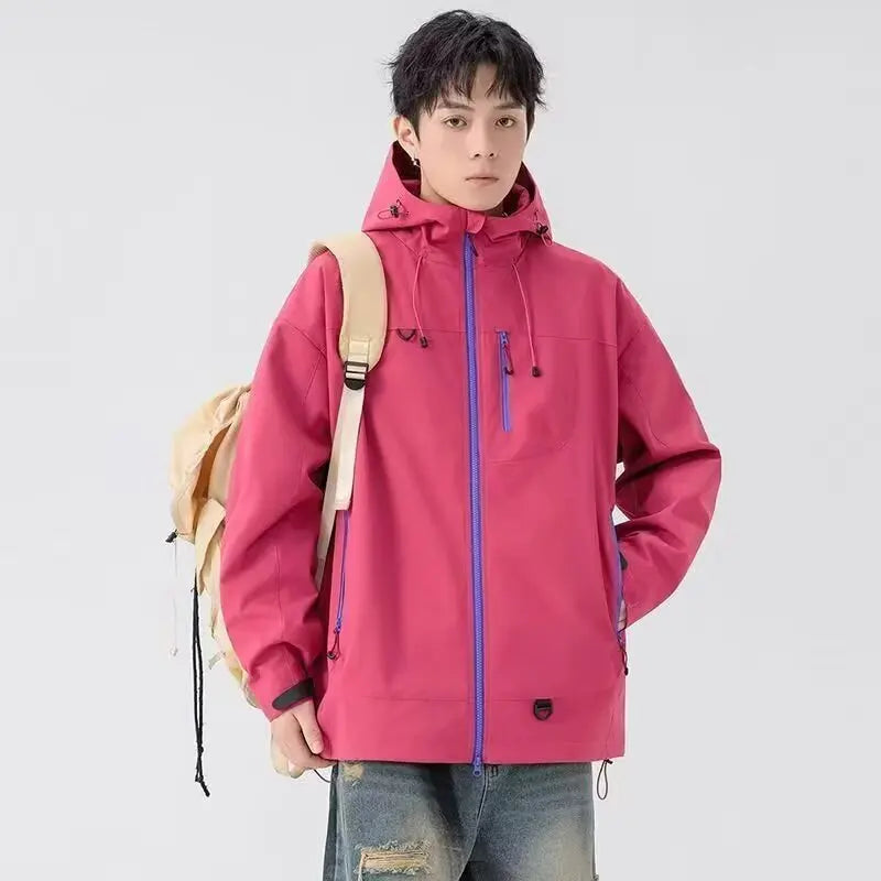Outdoor Windbreaker Hooded Jacket Men Softshell Zip Up Windproof Waterproof Mountain Skiing Hiking Camping Jacket Autumn Coats