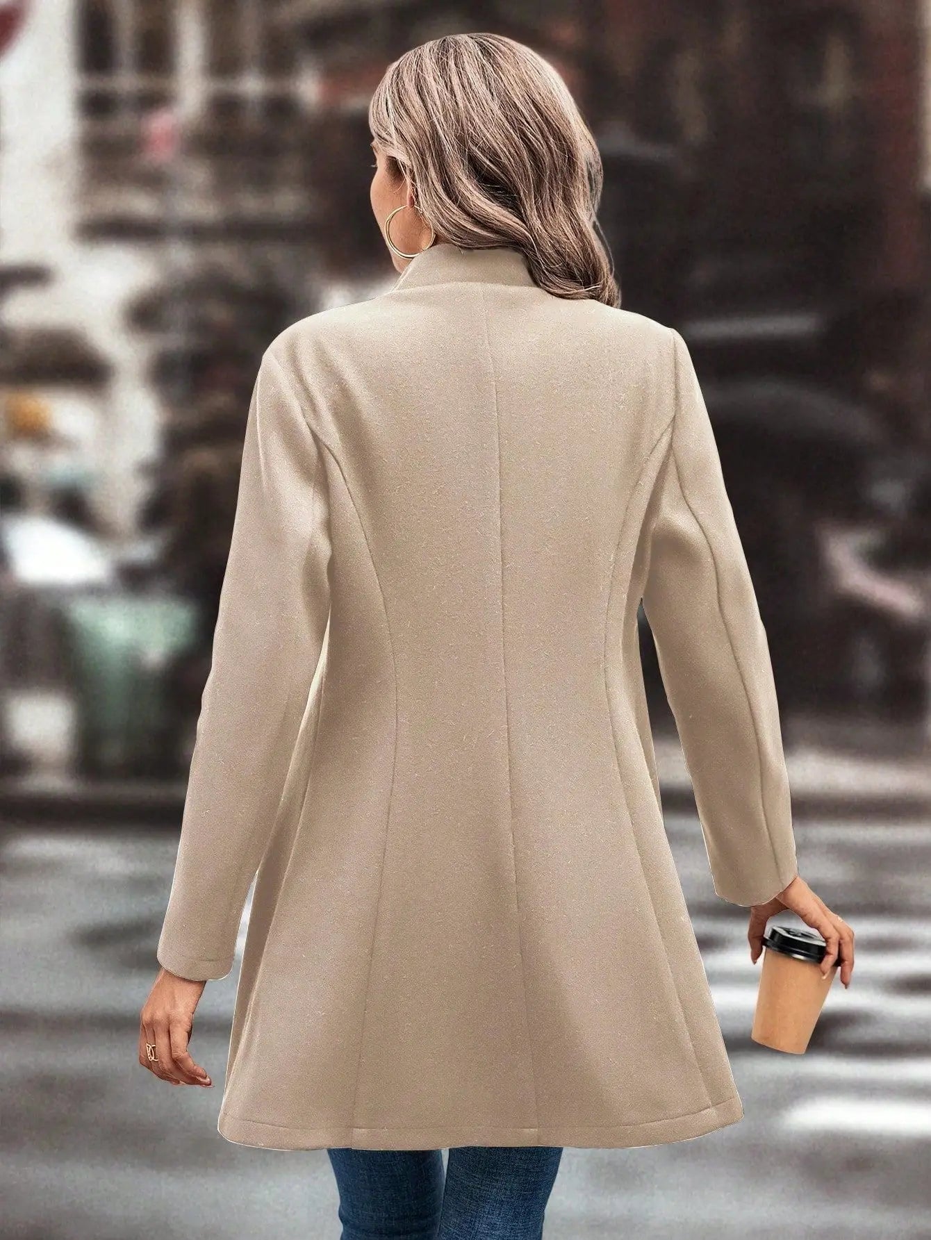 Strickjacke mischt solide Langarm Einreiher Oberbekleidung Loose Fit Knopf umdrehen Kragen Wolle Mäntel Knopf Büro Dame