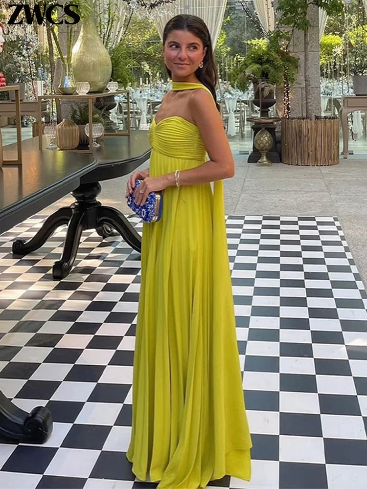 Elegante trägerlose Band-Plissee-Kleider für Damen, sexy, ärmellos, rückenfrei, langes Kleid, 2025, Frühjahr, neue Dame, Abendparty-Roben.