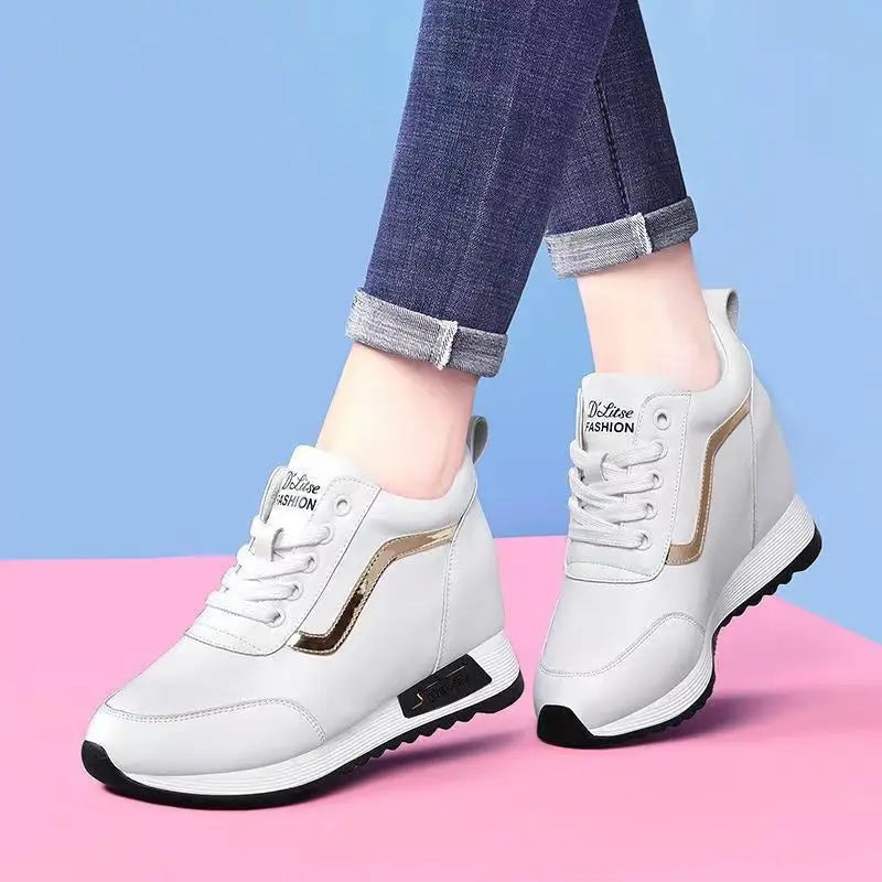 Hot Sale Hidden Heel Women's Shoes Casual Fashion High Quality 2025 New Leather Korean Version Thick Bottom Women Sports Shoes.