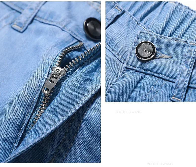 Summer Ultra Thin Men's Loose Jeans Lyocell Ice Silk Fashion Casual Business Denim Pants Straight Stretch Male Trousers.