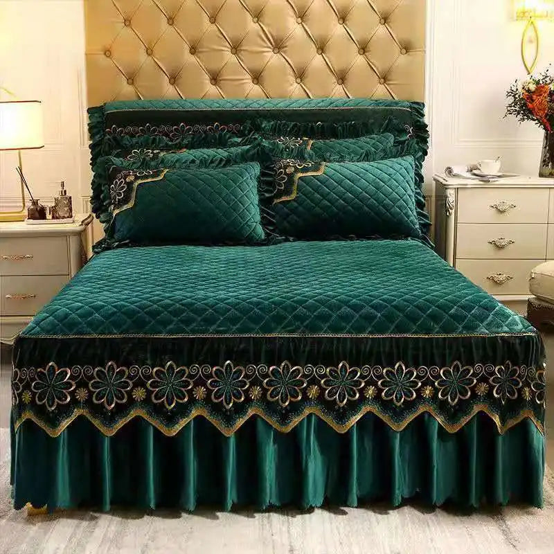 European Luxury Quilted Bed Skirt Winter Warm Thicken Velvet Bedspread King Good Hand Feeling Bed Skirt Not Included Pillowcase