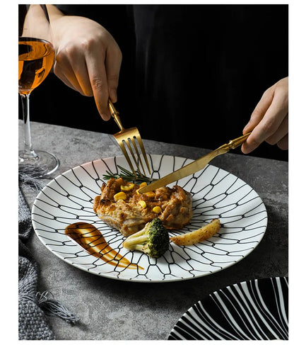 Geometric Design Gold Plating Meal Plate Porcelain Kitchen Dinner Plates Ceramics Food Tray Salad Dish 6/8/10 Inch 1Pcs