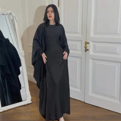 Eid glänzende Fledermaus Satin Abaya Dubai Luxus muslimische Abayas für Frauen Maxi Kaftan Kleid islamische Kleidung Kaftan Marocain Femme