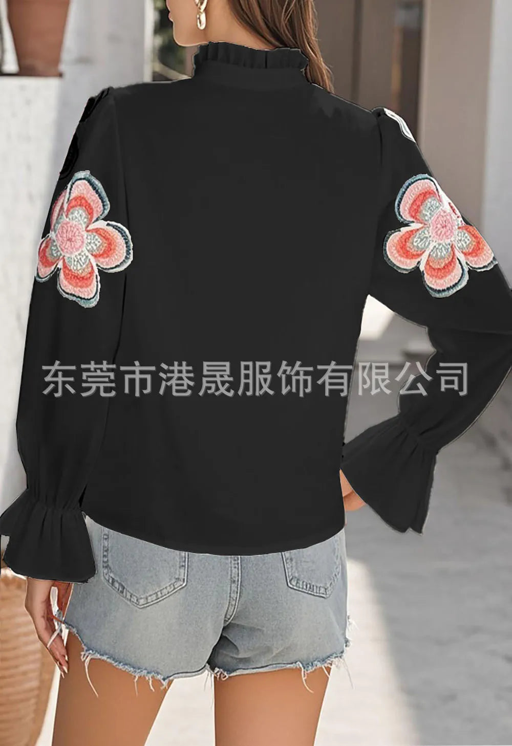 New Fashion American European Women's Printed Casual Trendy Loose V-neck Long Puff Sleeve Simple Basic Shirts Female Clothes.