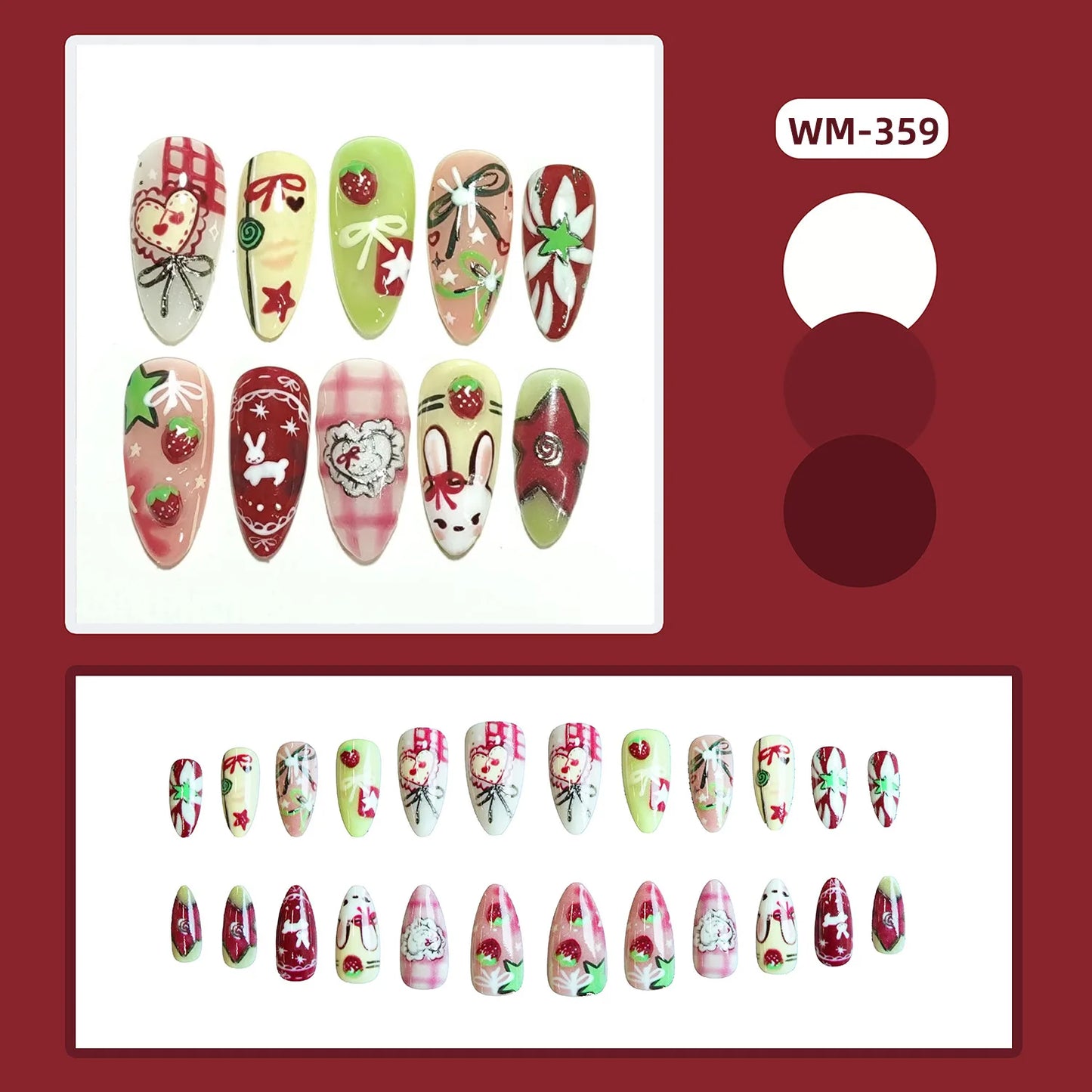 24pcs Red Star Print Fake Nails Sweet Cool Short Almond Press on Nail for Women Wearable Detachable Ins Spice Girl False Nails