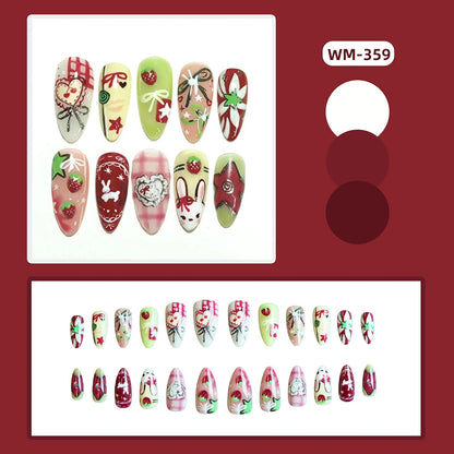 24pcs Red Star Print Fake Nails Sweet Cool Short Almond Press on Nail for Women Wearable Detachable Ins Spice Girl False Nails